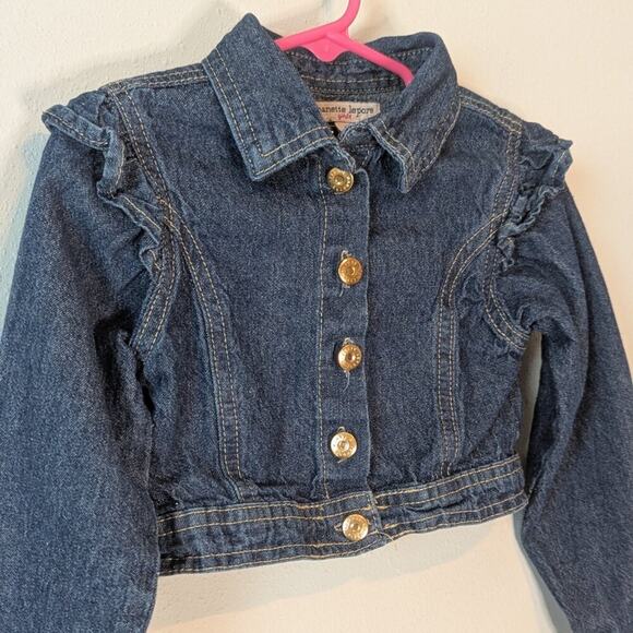 4/$20 Nanette Lepore Girls Ruffle Shoulder Bolero Lightweight Denim Jacket 3T - Picture 2 of 8